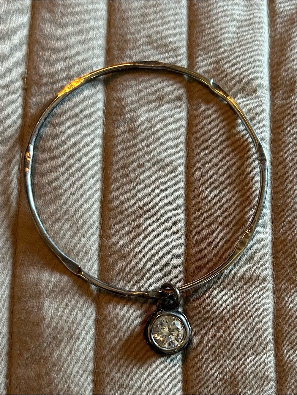 Karyn Chopik Silver Bangle Bracelet with Clear Crystal Charm